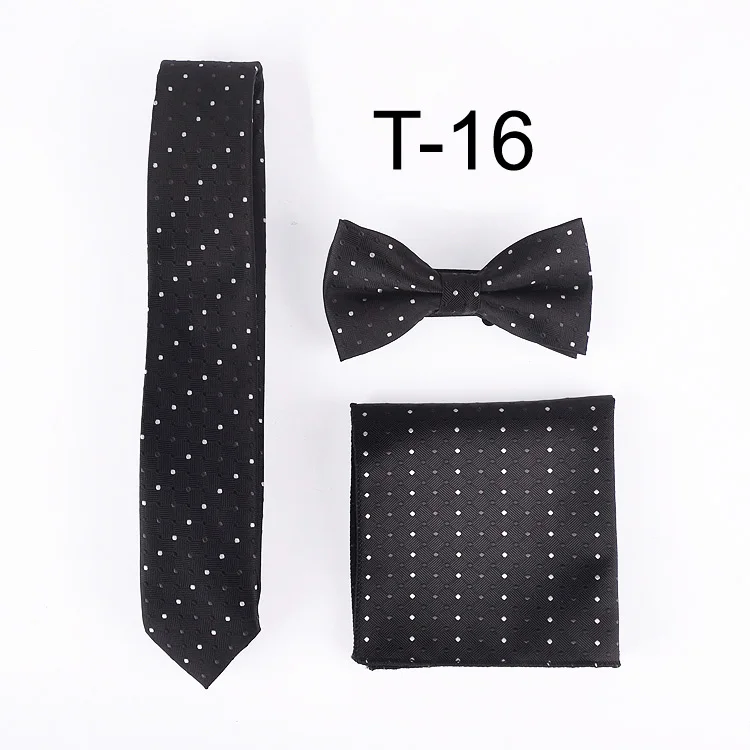  100%Silk 2017 Hot Designer Ties Skinny Black Plaid Necktie Set Classic Handkerchief with lovely Bow