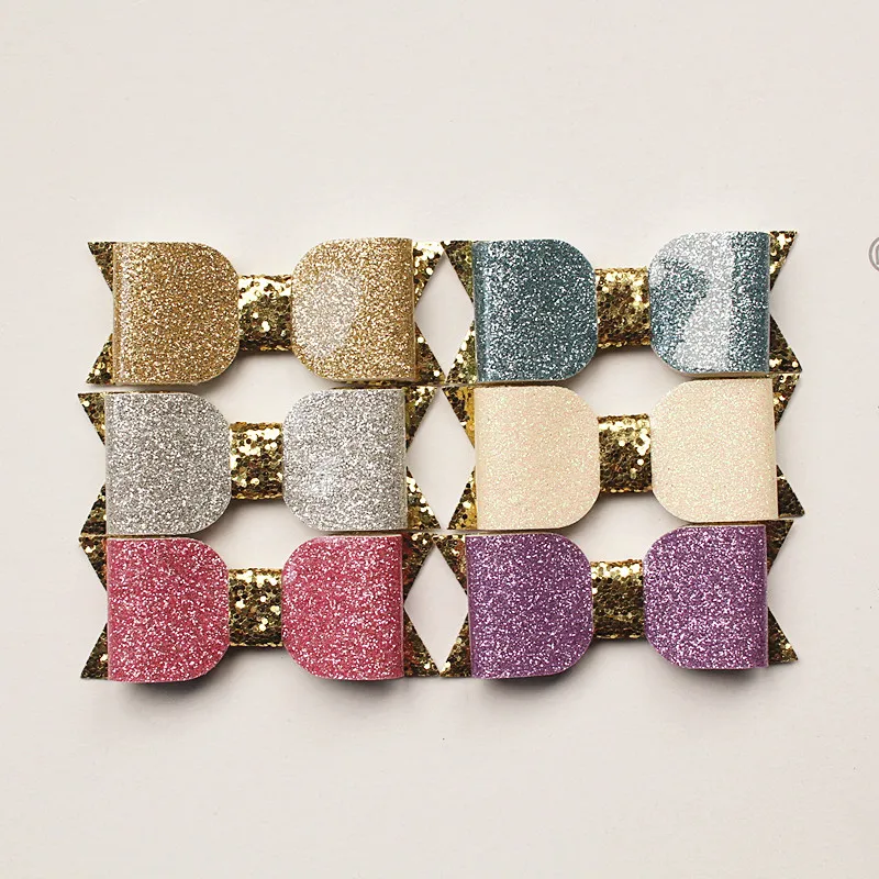 

24pc/lot PU Leather Bow Shape Kids Hairpin Shinning Bowknot Hair Korean Baby Girls Infant Hair Barrette Leather Felt Clip Prince