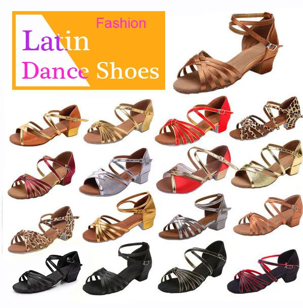Ballroom Salsa tango latin dance shoes low heels dancing for kids girls children  women ladies free shipping in stock