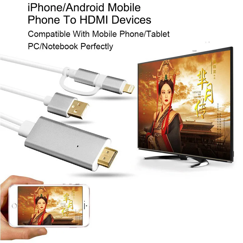 

2 in 1 HDMI Cable HDTV TV Digital AV Adapter 1080P Converter Cable for Iphone 6 7 8 6plus 7plus for Samsung Huawei Xiaomi