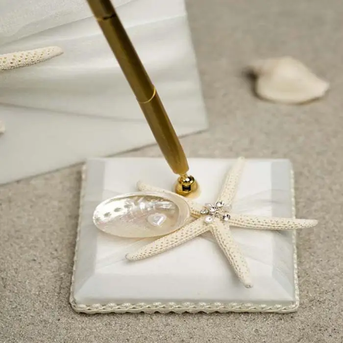 Романтичный пляжный стиль с ракушками и морскими звездами, подписная книга и держатель ручки для творческих свадебных подарков невесты, 1 комплект свадебных принадлежностей