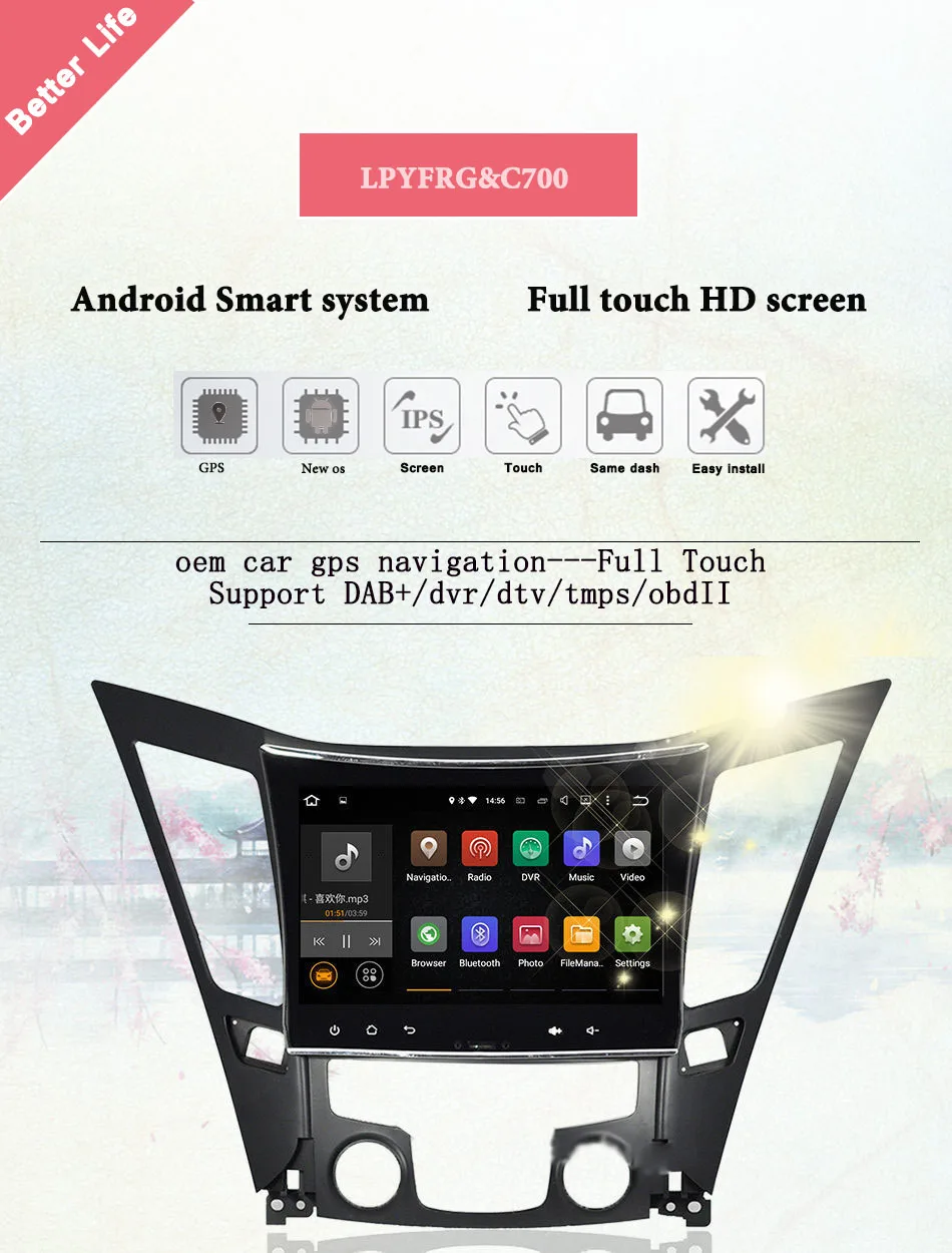 Top Android 9.0 9 inch CAR DVD Player gps navigation FOR Hyundai Sonata 8 YF I40 I45 I50 2011 2012 2013 2014 2015 radio Head unit 2
