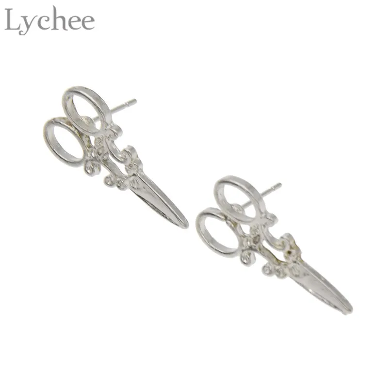 Lychee Модные сплав ножницы женские серьги золото/серебро цвет полые гвоздики