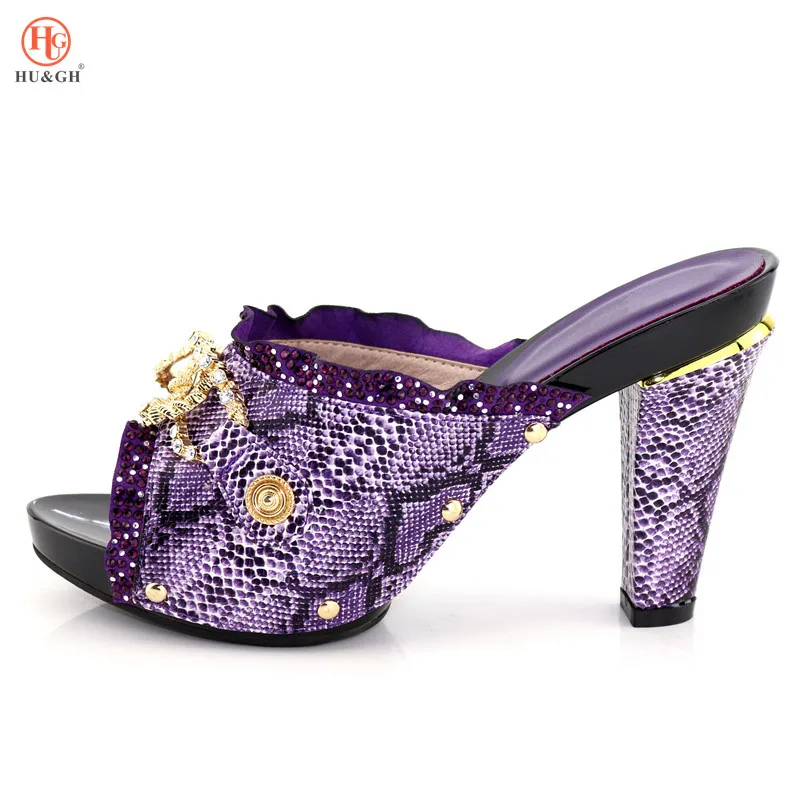 

African PU leather shoes without bag Large Size Pumps Fashion Pointed Toe Concise New Design High Heel With Stones Shoes Women