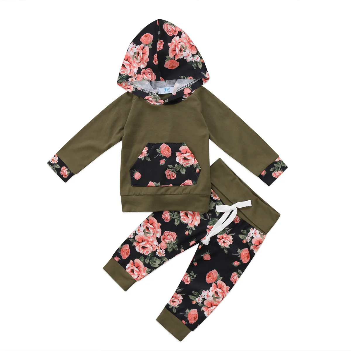 

2Pcs Newborn Kids Baby Girls Hooded Sweatshirt Tops+Pants Outfits Floral Clothes