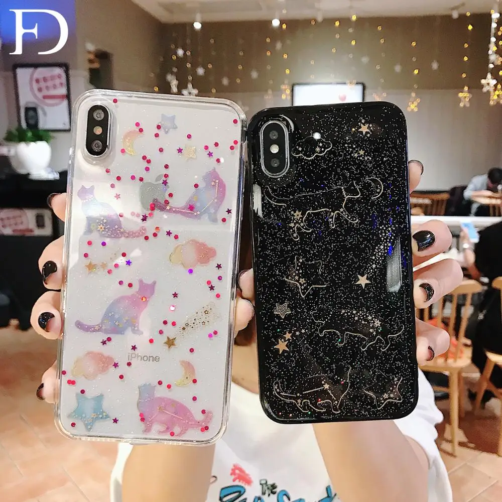

FD New Glitter Star Cat Soft TPU Phone Case X XS Max XR Case Cover Phone 7 8 6 6s Plus Case Phone 8 Plus Fashion Phone Case New