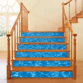 

6pcs/set Seawater 3D Swimming Pool Stair Stickers Waterproof Wallpaper Home Decoration Removable Wall Floor Stickers 18*100cm