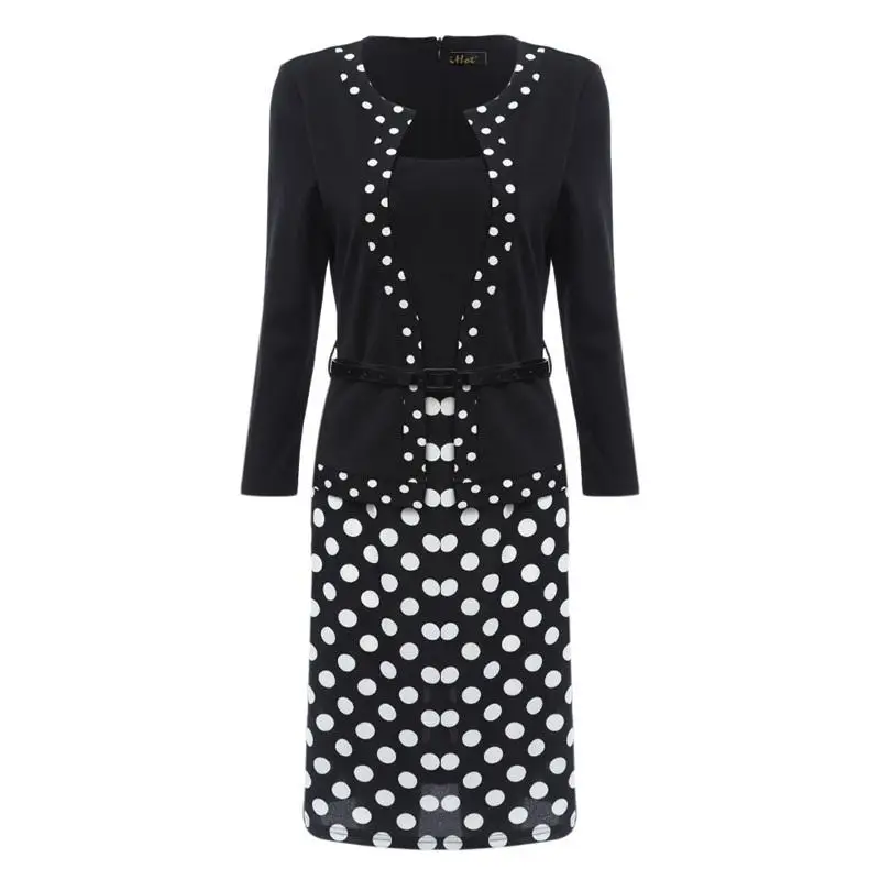Buy OTEN Womens Retro Faux Jacket One Piece Polka Dot Contrast Patchwork Work Wear Office Business Sheath Dress tunic robe crayon