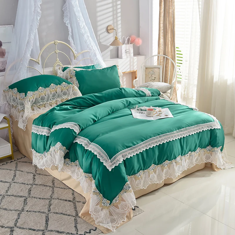 Waliicorners Super soft washed silk Bedding Set Duvet Cover Sheet/fitted sheet Pillowcase King Queen Size lace Bed Linen 12 DSC_0987