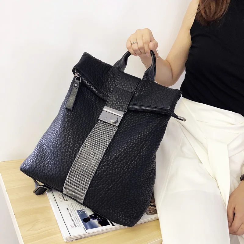 

Leather Luxury Backpack Diamonds Women Sequin Backpack Black Backpack Genuine Leather Cute Backpack Women Fashion