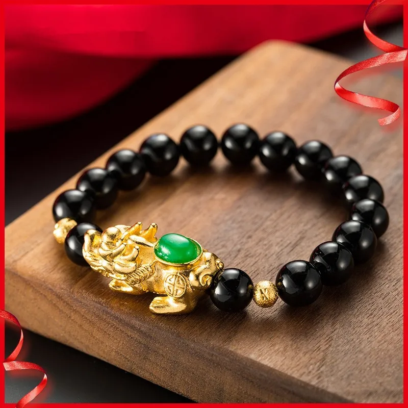 

Gold Color Brave Troops Stone Beads Bangles Bracelet 6 Words Chinese Lucky Enegry God Beast Pixiu Bracelet Dropship Jewelry Gift