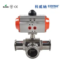 DN32 пневматический привод, 3-ходовой поток санитарно шаровой клапан T/L полный порт двойного действия