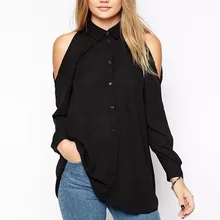Nice Fashion Autumn Black Blouses Off Shoulder Shirts Long Sleeve Lapel Casual Loose Women Shirt Plus Size Women Tops BD-H050