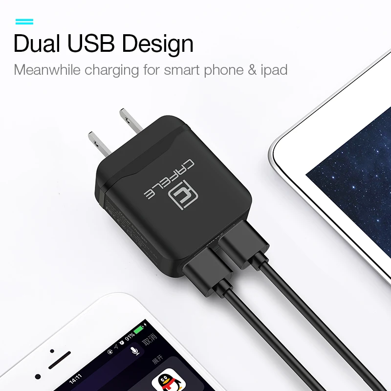 Cafele USA التوصيل شاحن USB مزدوج DC 5 فولت 2.4A 12 واط الهاتف المحمول شاحن شحن ل فون X XS ماكس باد ل سامسونج هواوي Xiaomi Cafele USA التوصيل شاحن USB مزدوج DC 5 فولت 2.4A 12 واط الهاتف المحمول شاحن شحن ل فون X XS ماكس باد ل سامسونج هواوي Xiaomi