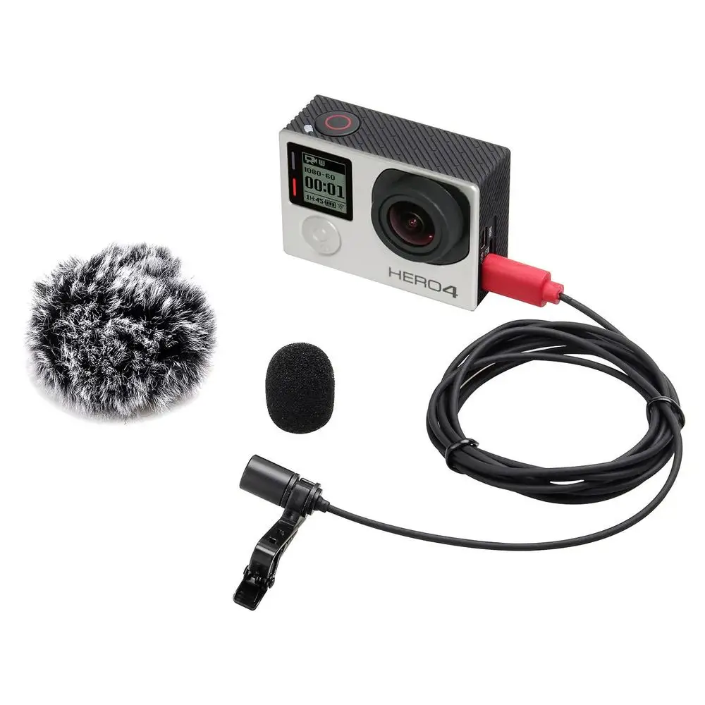 Всенаправленный микрофон с креплением для GoPro HERO 3 + 4 5|lavalier microphone|microphone for gopromic