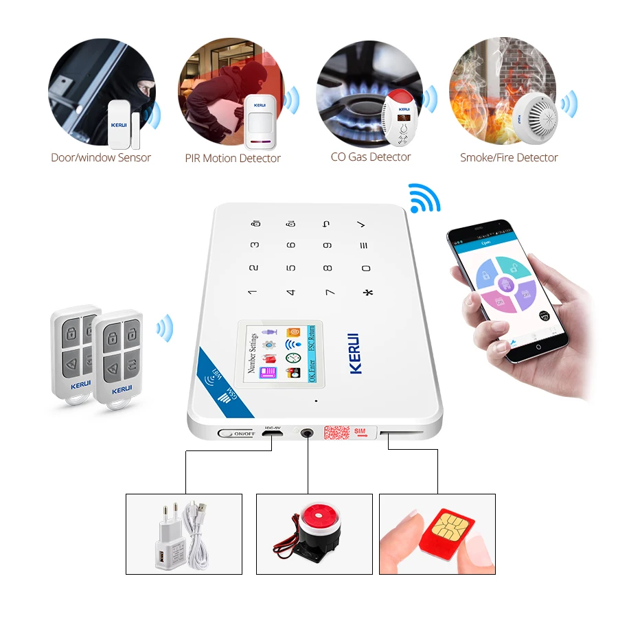 KERUI W18 pantalla TFT de 1,7 pulgadas WIFI GSM antirrobo casa Sistema de alarma de seguridad Detector de movimiento de la aplicación de Control de fuego Detector de humo alarma - 6