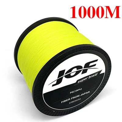 JOF PE Braided Fishing Line Fluorescent Yellow Multifilament Fishing Cord Strong 4 Strands 100M 150M 300M 500M 1000M - Цвет: 1000M