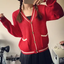 Sweaters for Women Fashion V-neck Long Sleeve Jacket Women Sweaters Casual Coats Oufen Color Khaki Navy Red Black White As1593