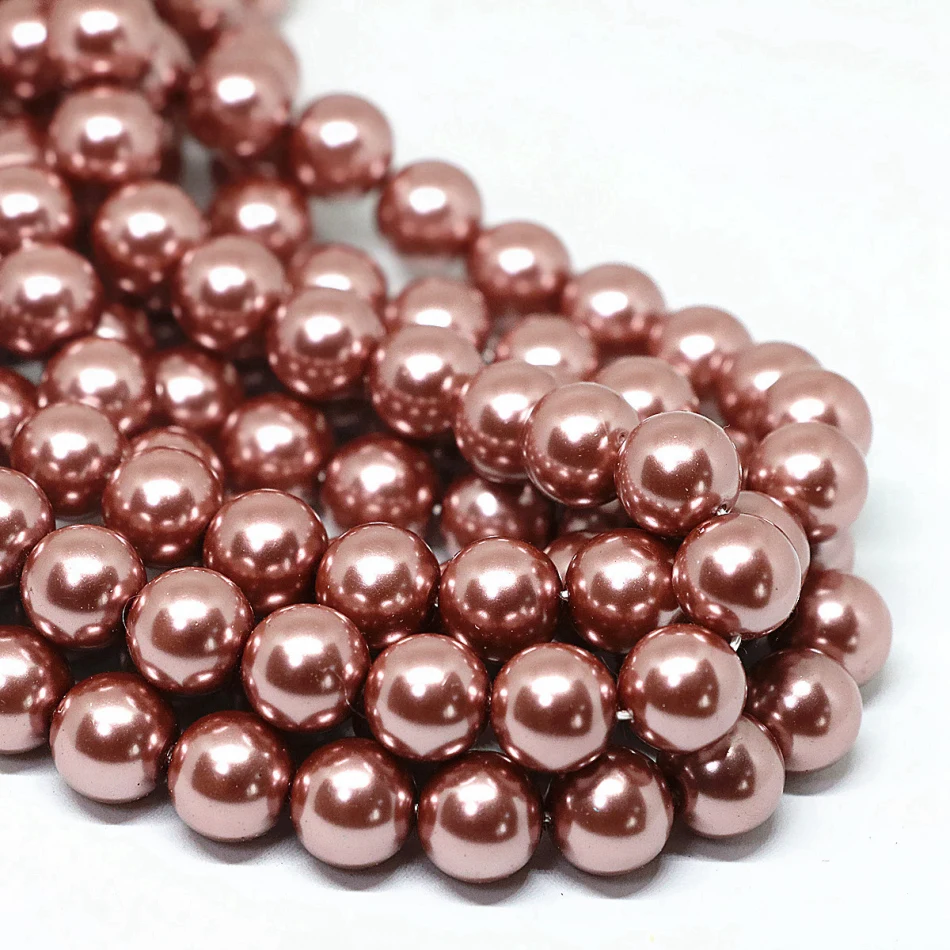 

New fashion high quality champagne round loose beads imitation shell pearl new pick size 4-14mm jewelry making 15inch B1617