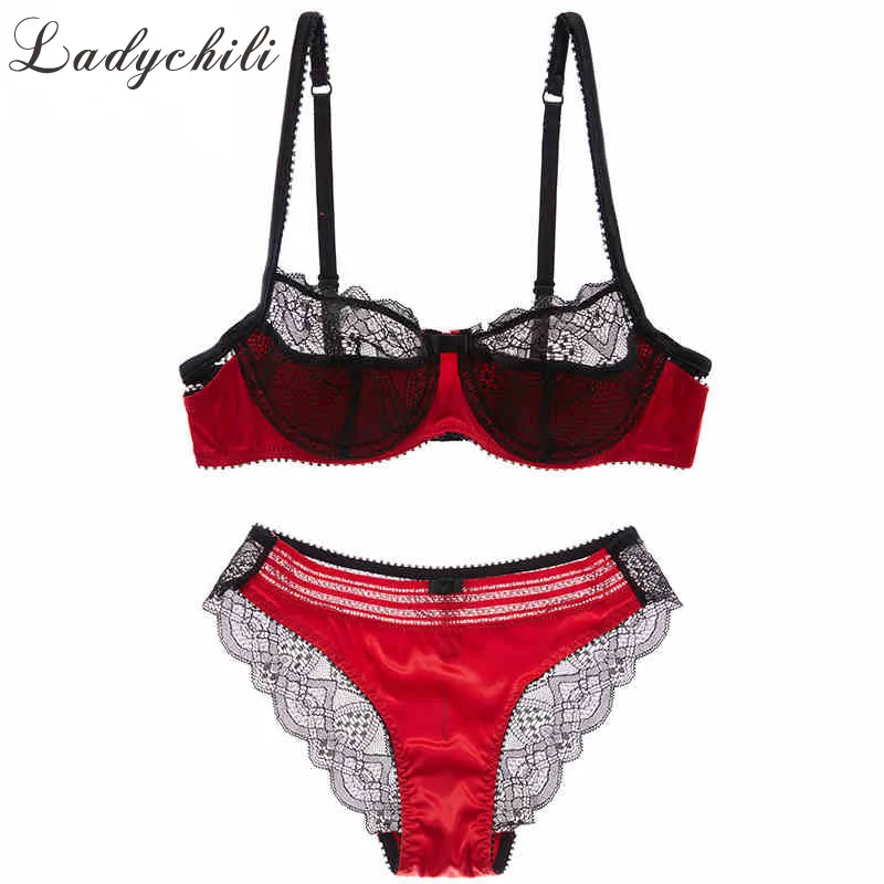 

Ladychili Women Intimate Bra Set Hot Half Cup Sexy See Through Intimates Female Underwear Set Lace Transparent Lingerie N273
