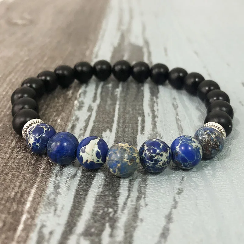 

Mens Matte Black Onyx & J-asper Bracelet Beaded Men's Mala Healing Positive Energy Bracelet
