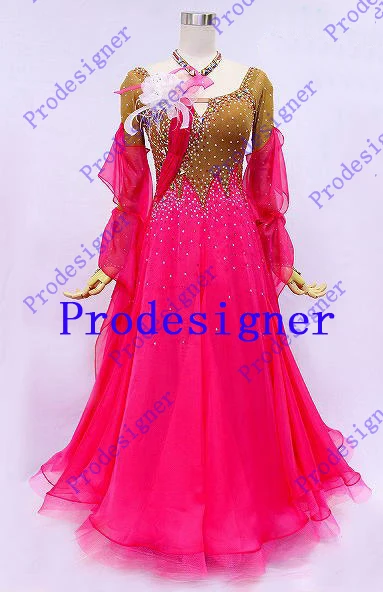 

2016New Competition Slik organza ballroom Standard dance dress,juvenile dance clothing,stage ballroom dress,red