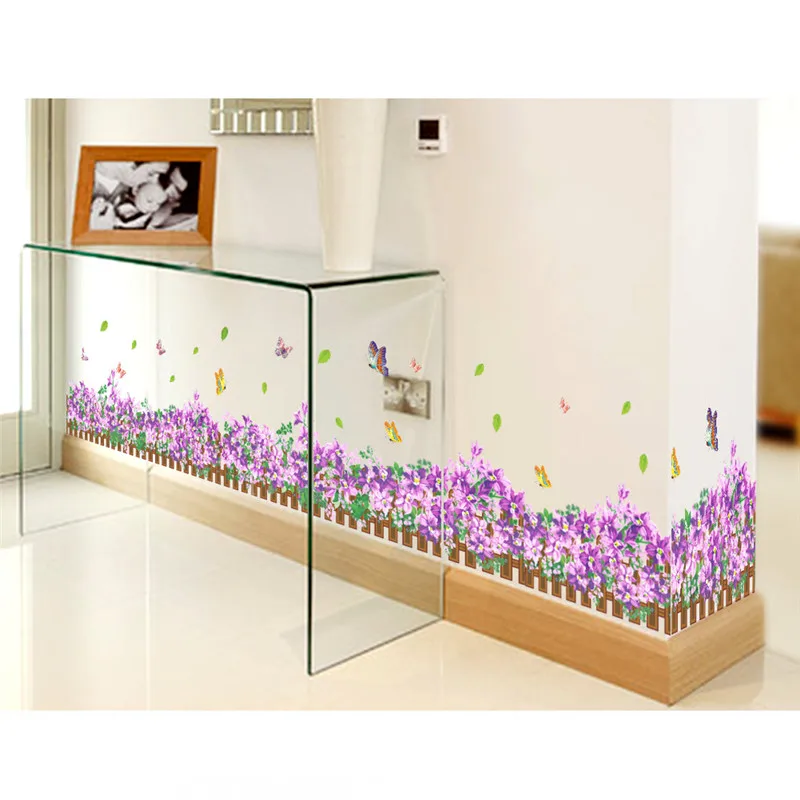 Чудесный сад фиолетовые цветы Бабочка Наклейка на стену s для гостиной спальни 3d Наклейка на стену домашний декор цветочный ТВ украшение