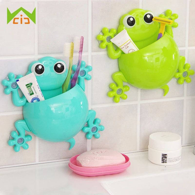 

WCIC Cute Cartoon Sucker Gecko Toothbrush Box Container Wall Suction Phone Makeup Toothpaste Children Kids Holder Bathroom Sets