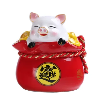 

Ceramic Lucky Decoration Small Cartoon Pig Saying hold-up Vessel Creative Opening Gift Chinese Home Living Room Decoration R505