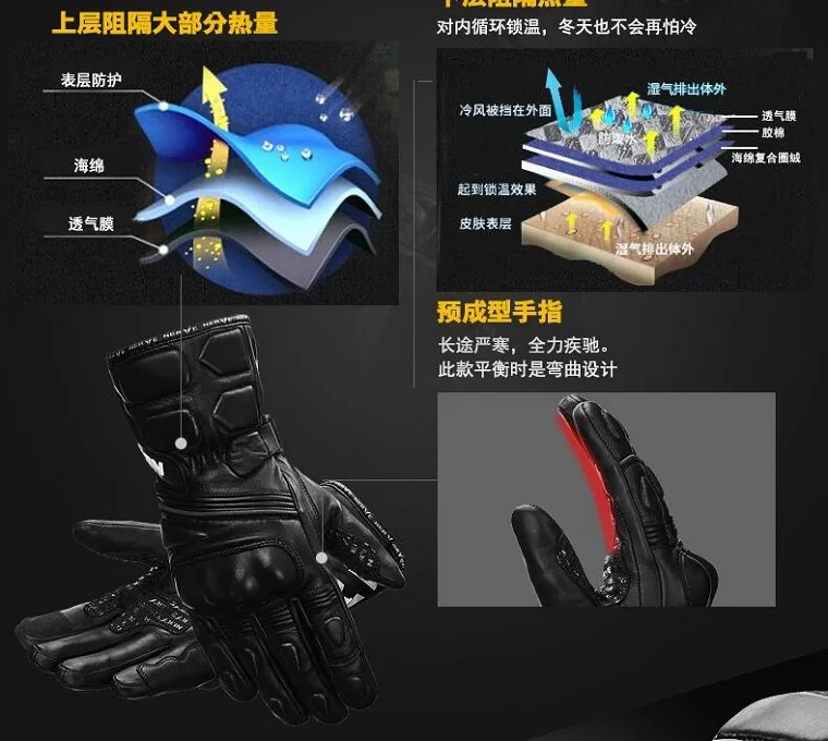 Nervo à Prova Luvas da Motocicleta de Viagem Luva à Prova Novo Inverno Quente Dwaterproof Água Couro Cavaleiro Equitação Moto Corrida Vento 2019 7 Cheap Luvas
