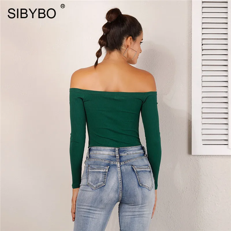 Sibybo حمالة الخامس الرقبة مثير ارتداءها بلوزات غير مغطية للكتف طويلة الأكمام زر نحيل رومبير النساء الخريف عارضة ارتداءها بذلة Sibybo حمالة الخامس الرقبة مثير ارتداءها بلوزات غير مغطية للكتف طويلة الأكمام زر نحيل رومبير النساء الخريف عارضة ارتداءها بذلة