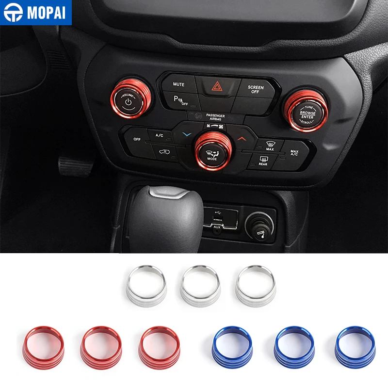 

MOPAI Car Interior Air Conditioning Audio CD Adjustment Button Decoration Ring for Jeep Renegade 2018 Up Car Styling
