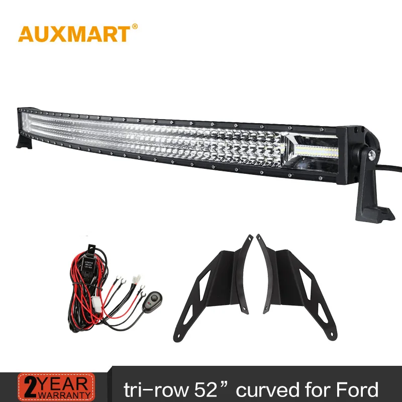

Auxmart  tri-row 52" 783W curved LED light bar +upper windshield mounting brackets offroad light bar set for Ford F150 2004-2014