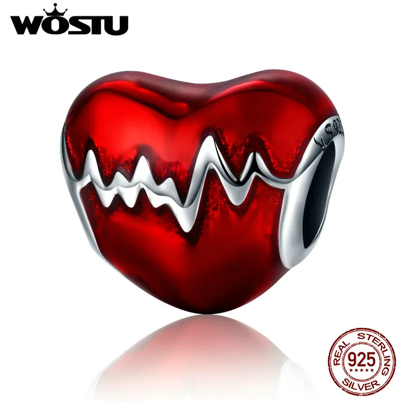 

WOSTU Hot Sale 925 Sterling Silver Heartbeat Beads Fit Original WST Charm Bracelet DIY Jewelry Gift FIC249
