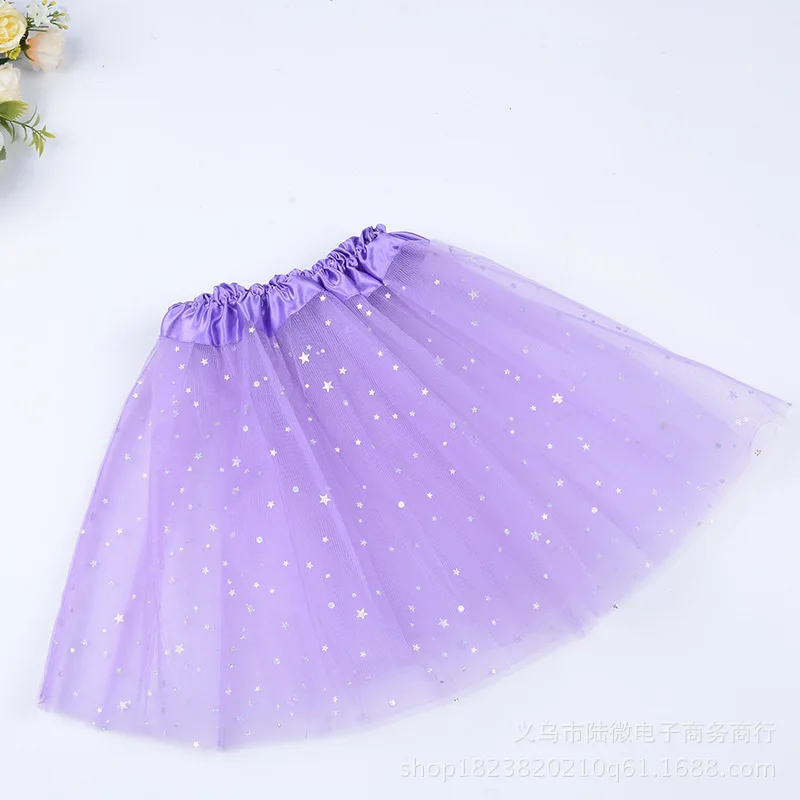 Chiffon Tutus Skirt for Baby Girls Pettiskirt Kids Princess tutu Mesh Sequin Stars 3 Layers Tulle Toddler Dance Skirts - Цвет: Лаванда