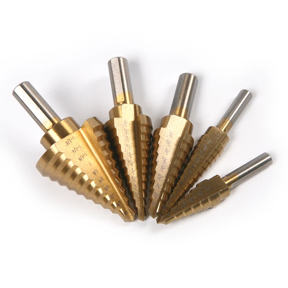 Best Quality 5Pcs/Set HSS Titanium Step Drill Bit Triangle Shank