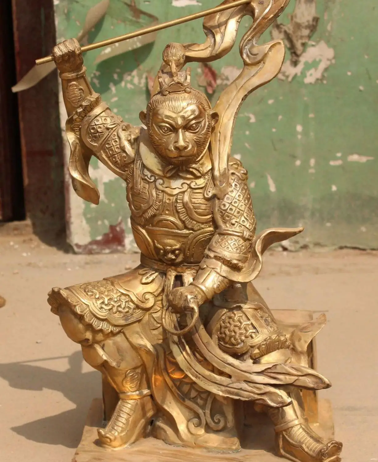 

17"Chinese Bronze West Great disciples Stand Sun Wukong Monkey King Rung Statue