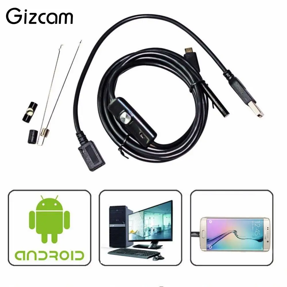 Портативный USB эндоскоп Gizcam IP67 Водонепроницаемый светодиодный мини для Android|mini