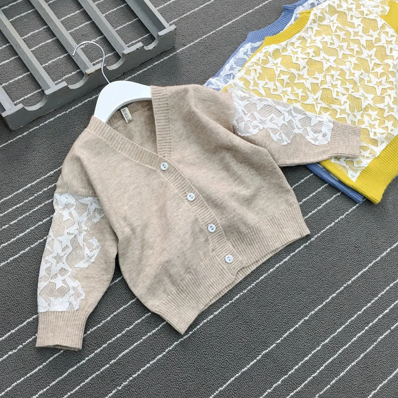 WOTTAGGA 2019 Spring Girls Fashion Knitted Cardigan Mesh Decorated Toddler Sweater New Arrivals WOTTAGGA 2019 Spring Girls Fashion Knitted Cardigan Mesh Decorated Toddler Sweater New Arrivals