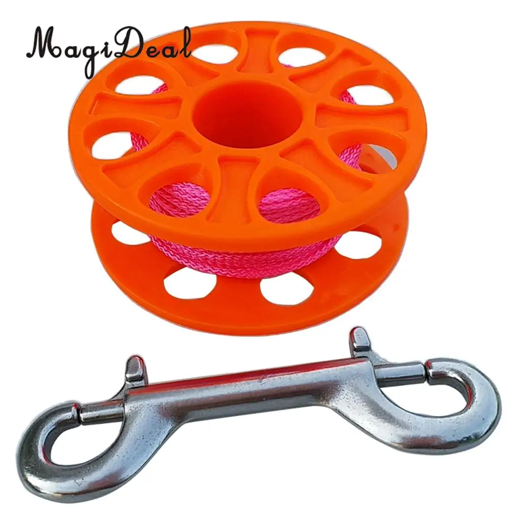 MagiDeal 18m / 30m Plastic Dive Reel Spool with Safety Bolt Snap Clip for Wreck Cave Technical Scuba Diving Snorkeling - 5 Color