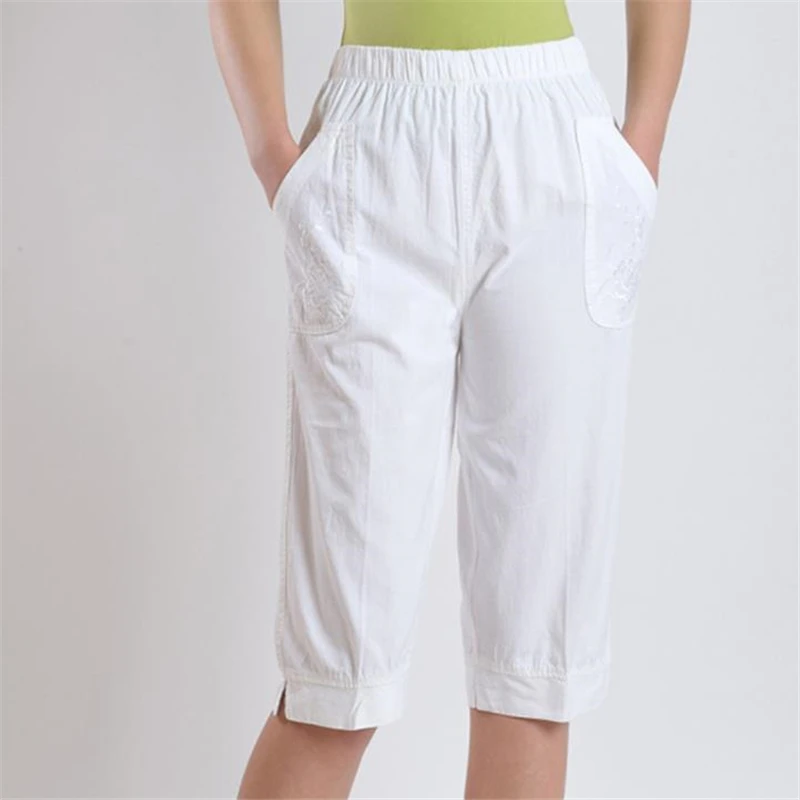 Plus Size High 100% Cotton Calf-length Pants Summer Thin Trousers Female Oversized Loose Breathable Capris Pantalons Pantacourt Plus Size High 100% Cotton Calf-length Pants Summer Thin Trousers Female Oversized Loose Breathable Capris Pantalons Pantacourt