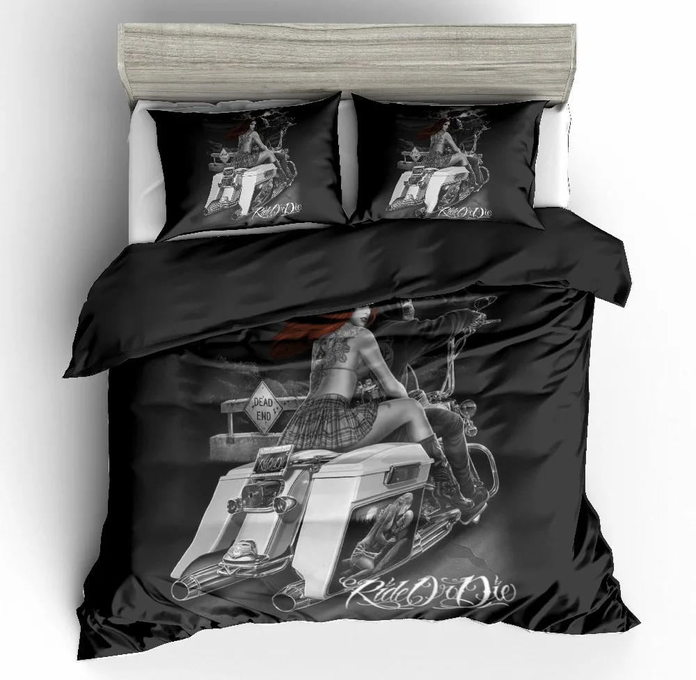Комплект постельного белья 3D Ride & Die мотоциклетный комплект из 3 предметов с