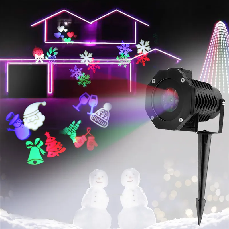 

New Colorful 10 Muster Umzug Laser LED Leuchte Landschaft Projektor Licht Dekor Schneeflocken Auto Rotating Lighting