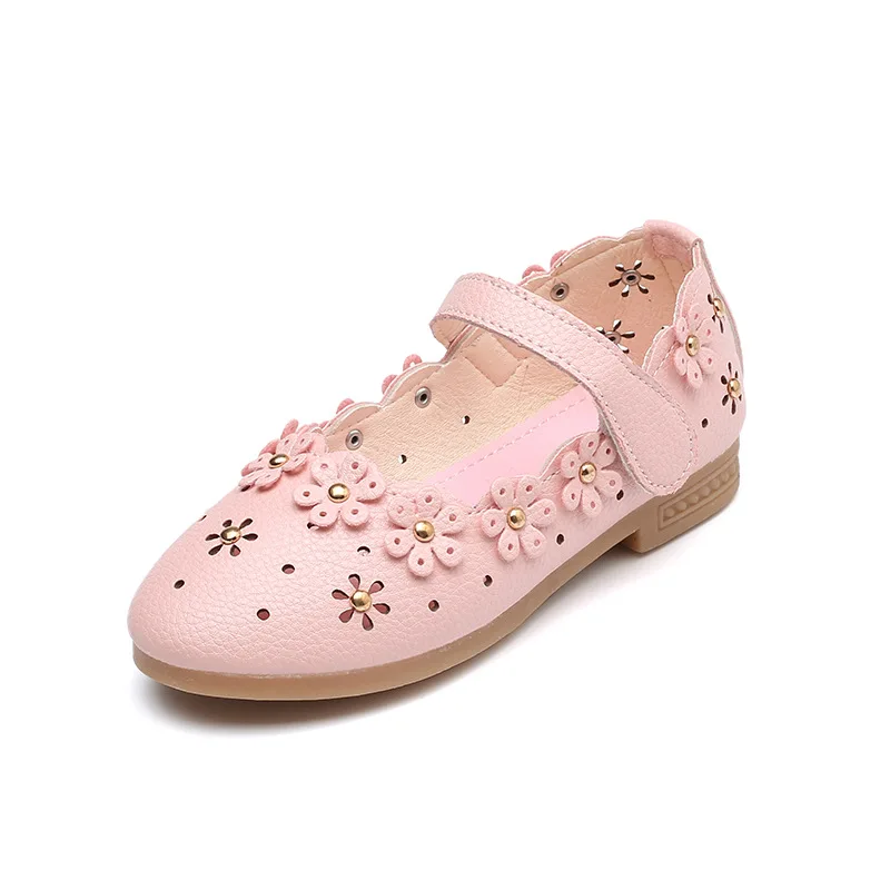 

Girls Single Shoes Soft PU With Flowers Cut-outs Princess Kids Single Shoes Children Casual Flats Breathable Floral 26-30