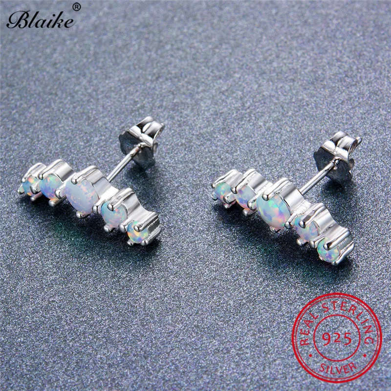 Blaike 925 пробы серебряные серьги-гвоздики белый/синий огненный опал ...