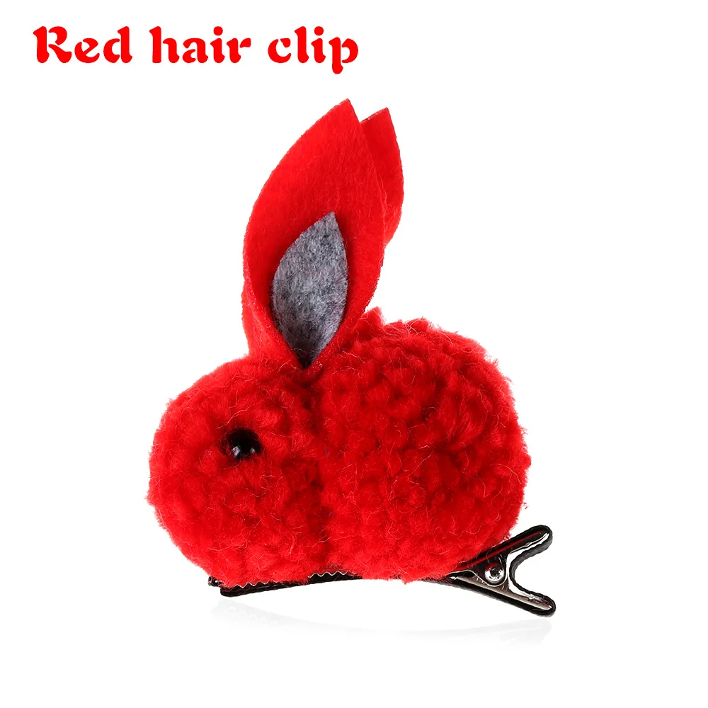 Red hair clip 1 шт. корейские милые девушки плюшевые кролики заколка для волос женская канатная Резиновая лента конский хвост держатель аксессуары для волос - Цвет: Red hair clip
