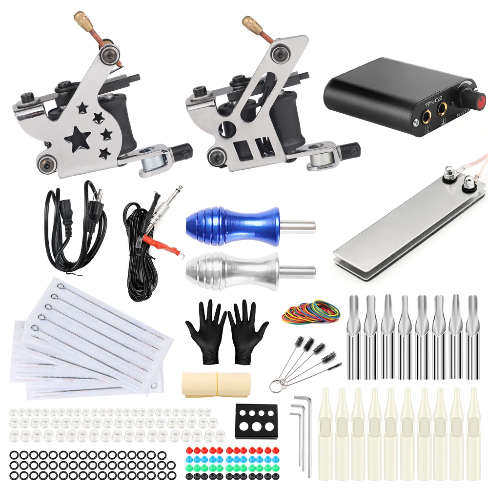 

Solong Tattoo Machine Set Two Coil Machine For Liner and Shader Power Supply Foot Pedal Grip Needles Tattoo Body&Art TK201-22
