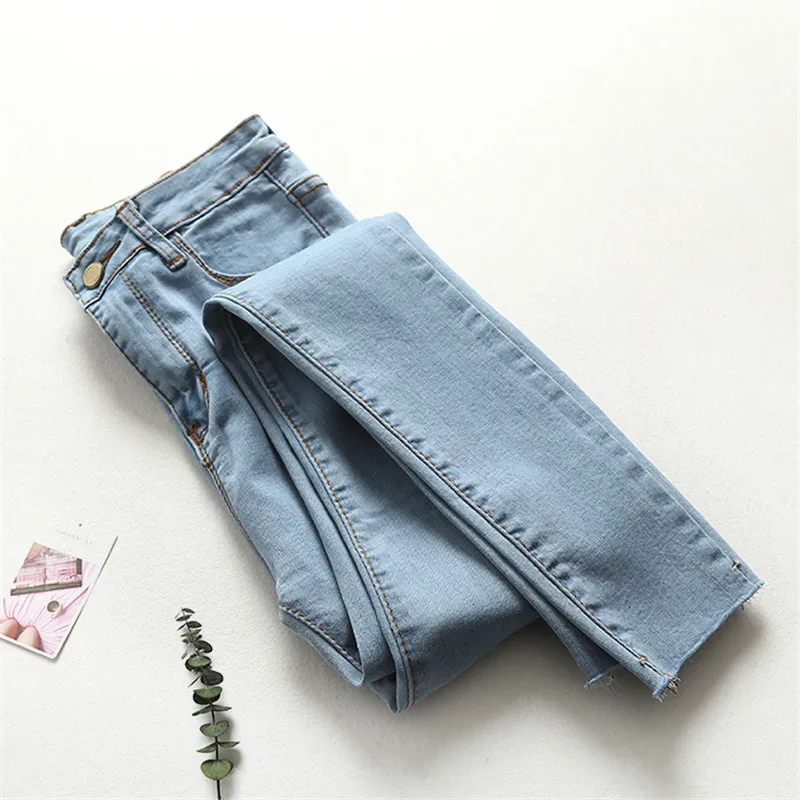 Светильник, синие джинсы с высокой талией, женские весенне-летние обтягивающие джинсы, женские рваные джинсы-карандаш, леггинсы, джинсовые штаны C4389 - Цвет: light color