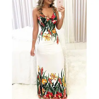 Summer Women Lady Sexy Sleeveless Strap Deep V-neck Long Maxi Evening Party Elegant Dress Sundress summer deep v neck high waist maternity maxi dresses sleeveless draping long evening gown for pregnant women dinner slim dress