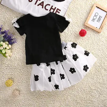 2016 Baby Girls Clothing Sets Summer Bow Short Sleeve T shirt + Floral Skirt Outfit Children Clothing Kids Clothes Suit 6